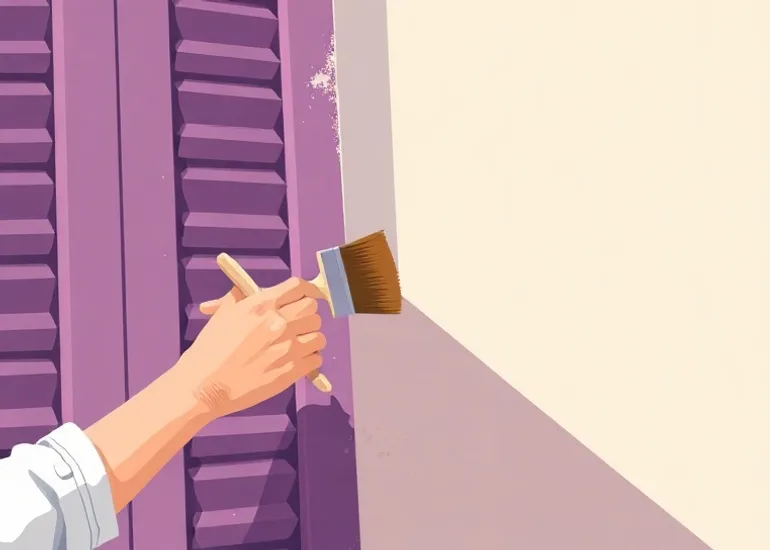 Mise en peinture au pinceau de volets et d'encadrements en bois